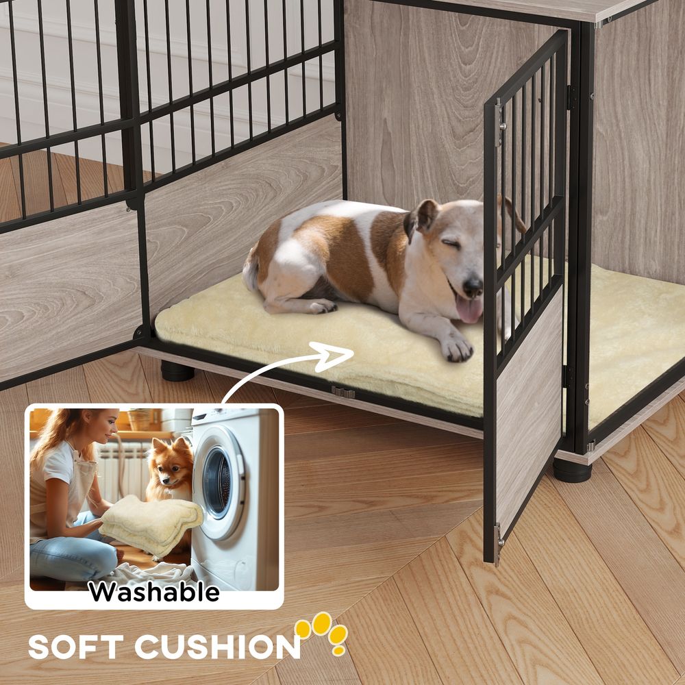 PawHut 80cm Dog Crate Furniture with Cushion & Doors - Side Table Design, Walnut Finish