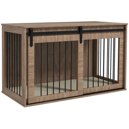 PawHut Dog Crate - Stylish Brown Side Table with Cushion for XL Dogs (Up to 40kg)