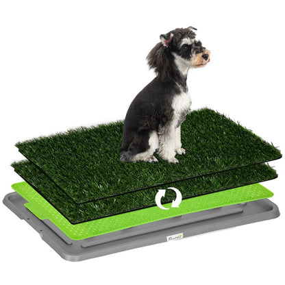 PawHut Dog Toilet with 2 Artificial Grass Pads - Indoor & Outdoor Training Mat, 67 x 41cm, Green