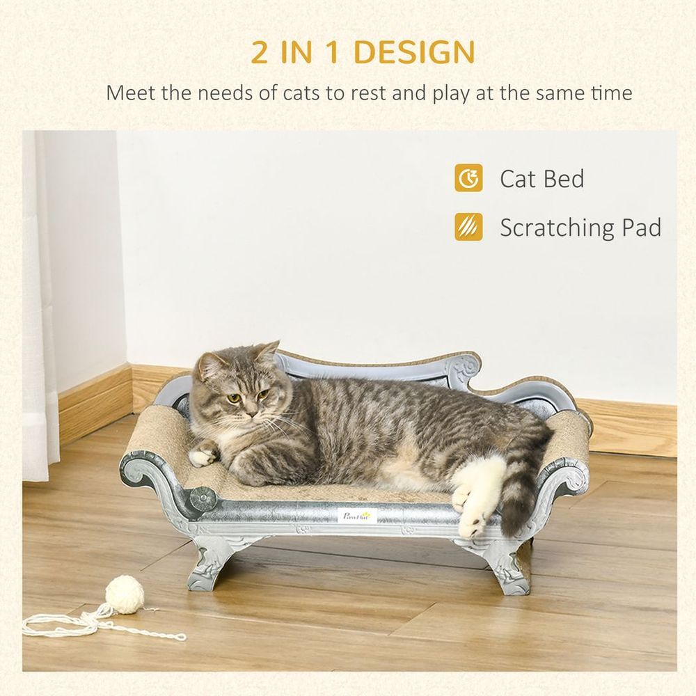 PawHut Cardboard Scratcher Lounger Bed with Catnip - 60cm, White & Brown