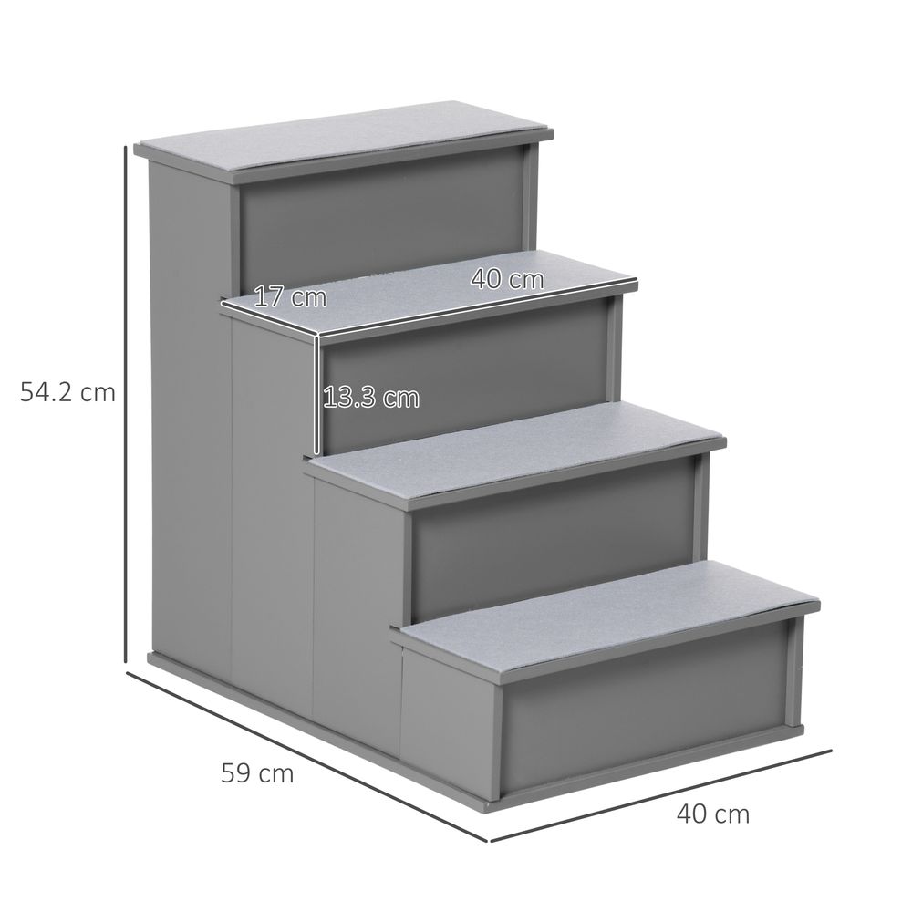 PawHut 4-Step Wooden Pet Stairs with Cushioned Steps - Grey