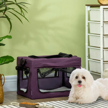 PawHut 48.5cm Foldable Pet Carrier Bag with Cushion - For Cats & Miniature Dogs, Purple