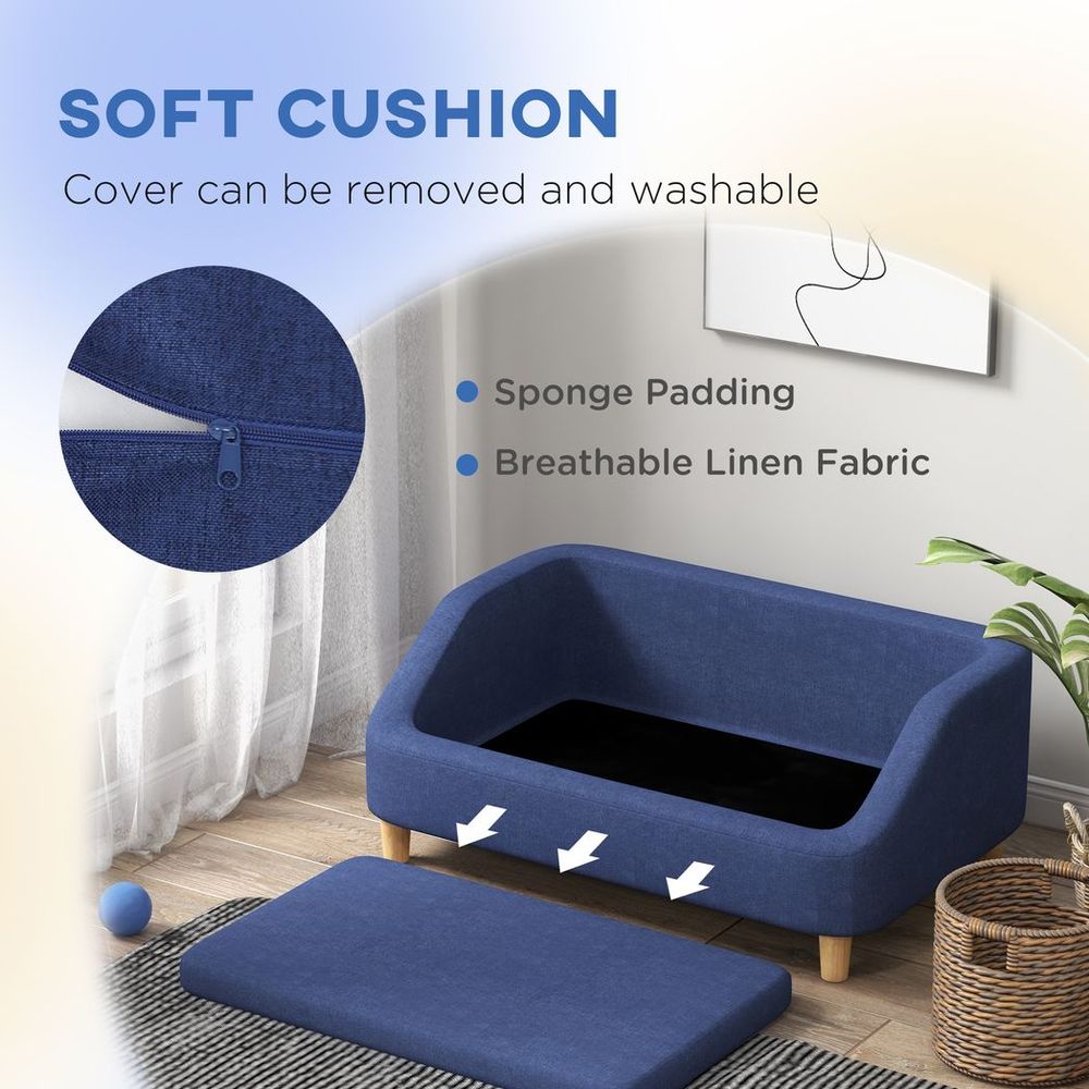 PawHut Comfortable Dog Sofa & Cat Couch with Washable Cover – Blue