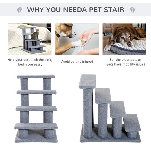 PawHut 4-Step Pet Ramp & Climbing Frame for Cats & Small Dogs - Grey