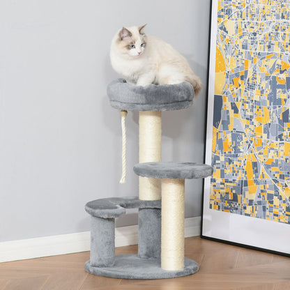 PawHut Cat Tree Scratcher with 2 Perches, Scratching Posts & Hanging Sisal Rope – Grey