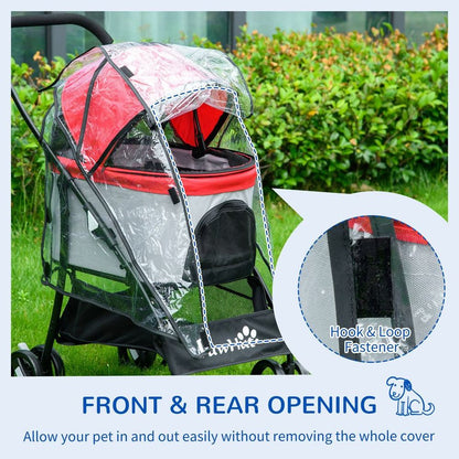 PawHut Dog Pram Rain Cover - Transparent Waterproof Cover for Pet Strollers