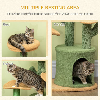 PawHut Multi-Level Cat Tree with Scratching Post & Cat House Bed - Green