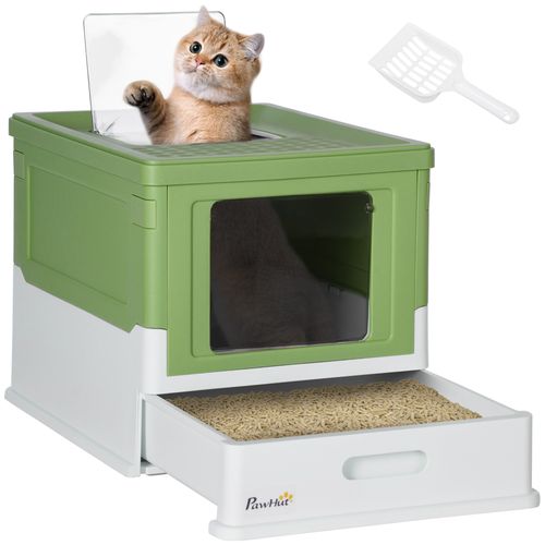 PawHut Hooded Cat Litter Box with Scoop & Tray - Light Green