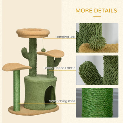 PawHut Multi-Level Cat Tree with Scratching Post & Cat House Bed - Green