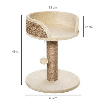 PawHut One-Tier Cat Tree Tower with Scratching Post & Perch Bed - Beige