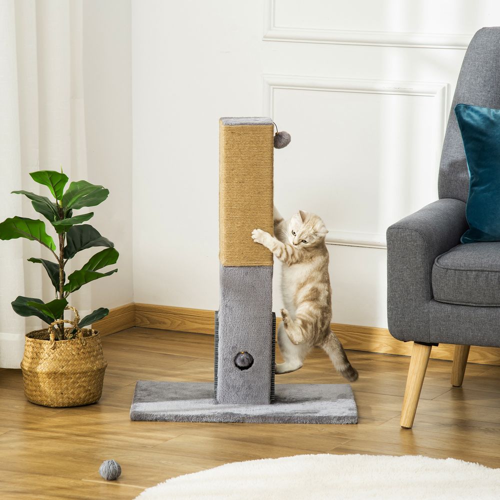 PawHut 79cm Cat Scratching Post & Activity Centre with Toys - Grey