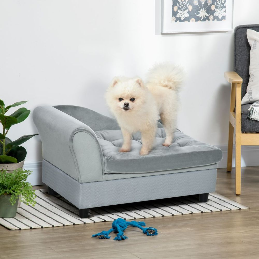 PawHut Pet Sofa Dog Chair with Hidden Storage & Cushion – For Small Dogs and Cats, Light Blue