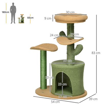 PawHut Multi-Level Cat Tree with Scratching Post & Cat House Bed - Green