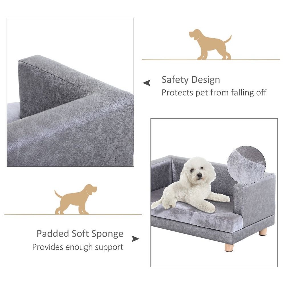 PawHut Dog Sofa Bed Kitten Lounge for Small Pets with Soft Padding – Grey