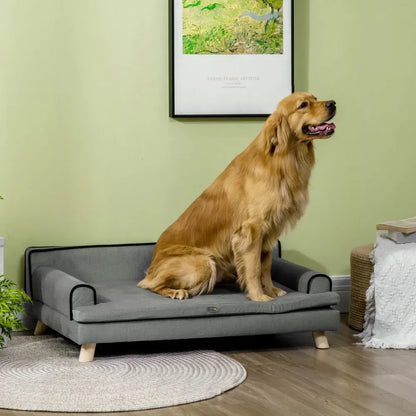 PawHut Pet Sofa for Large and Medium Dogs with Wooden Legs & Water-Resistant Fabric – Grey