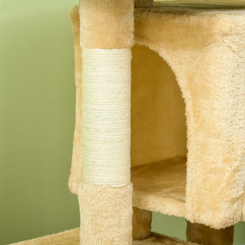 PawHut Cat Tree with Two Houses, Scratching Posts & Perch - Cream White