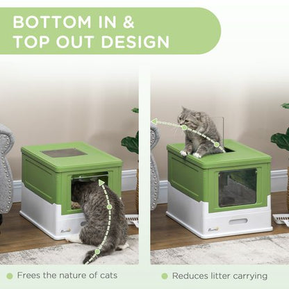 PawHut Hooded Cat Litter Box with Scoop & Tray - Light Green