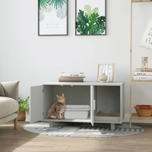 PawHut Indoor Stylish & Modern Cat Litter Box Cupboard with Scratch Pad & Magnetic Doors - Grey