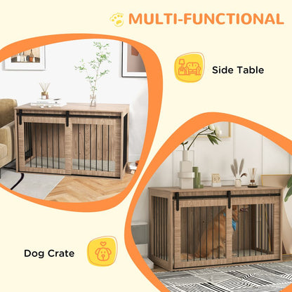 PawHut Dog Crate - Stylish Brown Side Table with Cushion for XL Dogs (Up to 40kg)