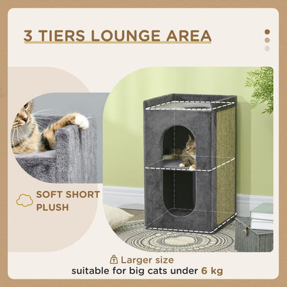 PawHut 81cm Cat Scratching Barrel with Two Cat Houses for Indoor Cats - Grey