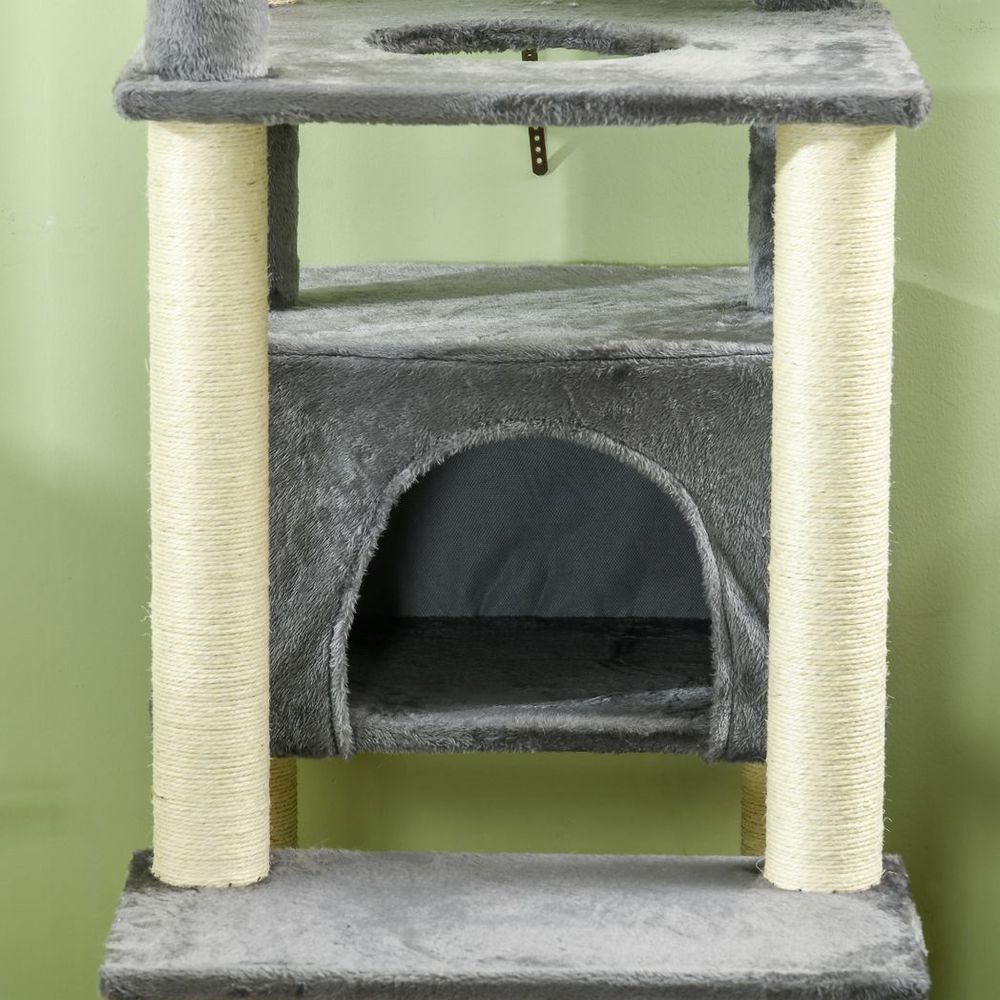 PawHut 184cm Cat Tree for Indoor Cats, Modern Cat Tower with Cat Bed – Grey