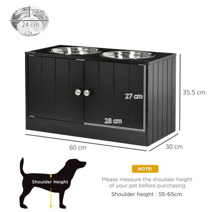 PawHut Raised Dog Bowls for Large Dogs - Feeding Station Stand with Storage Cabinet, Black