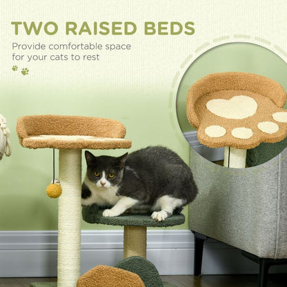 PawHut 52cm Cat Tree for Indoor Cats - Scratching Posts with Two Beds & Toy Ball, Green/Brown/Beige