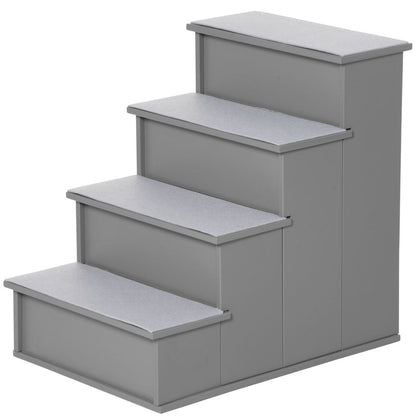 PawHut 4-Step Wooden Pet Stairs with Cushioned Steps - Grey